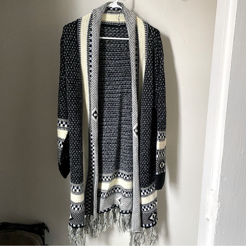 Boho duster sweater with fringe edge